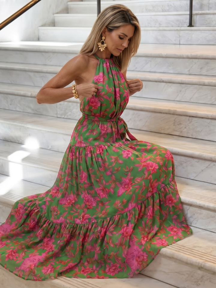 Ottilie — Floral Tiered Halter Midi Dress