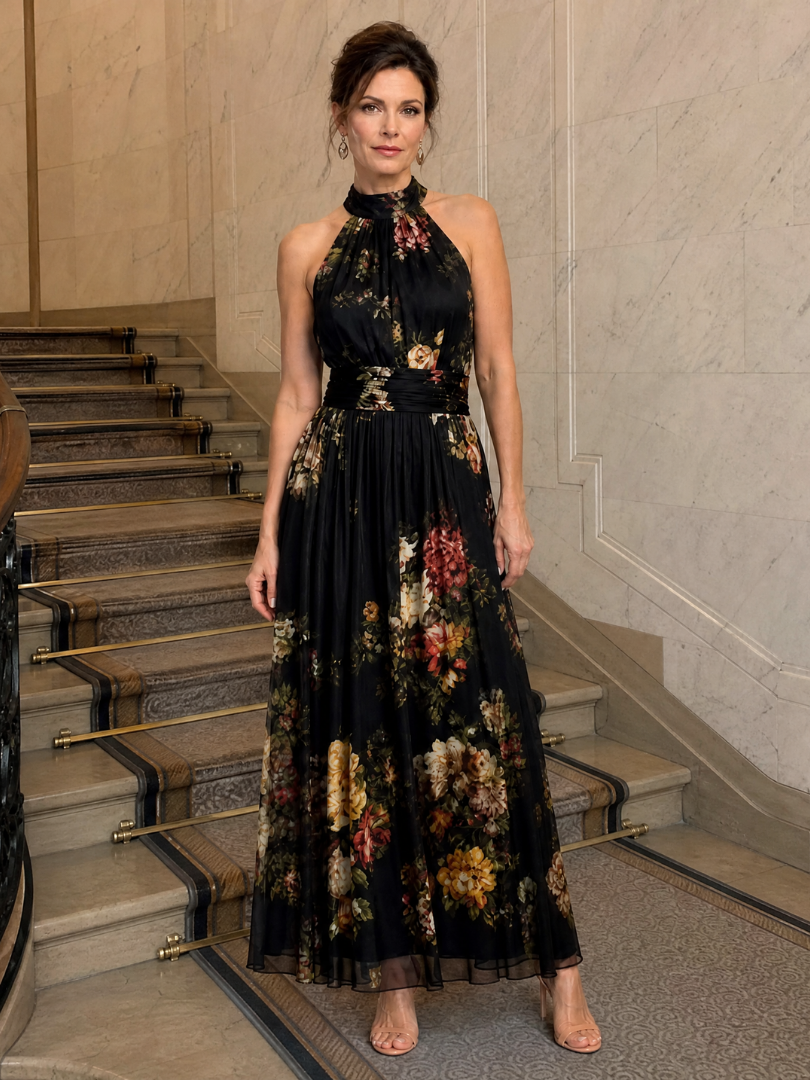 Valentina — Floral Halter Maxi Dress