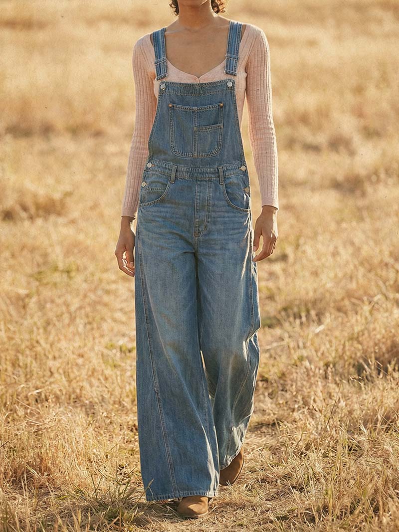 Bríd — Wide-Leg Denim Dungarees