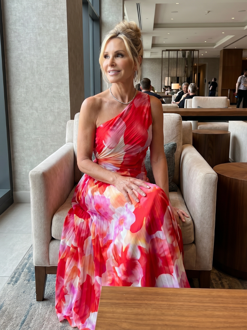Linnea — One-Shoulder Petal-Print Maxi Dress