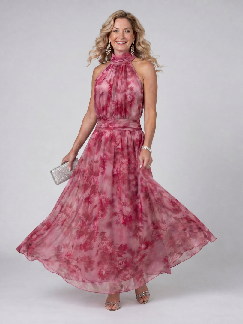 Lavinia — Soft Watercolour Halter Maxi Dress