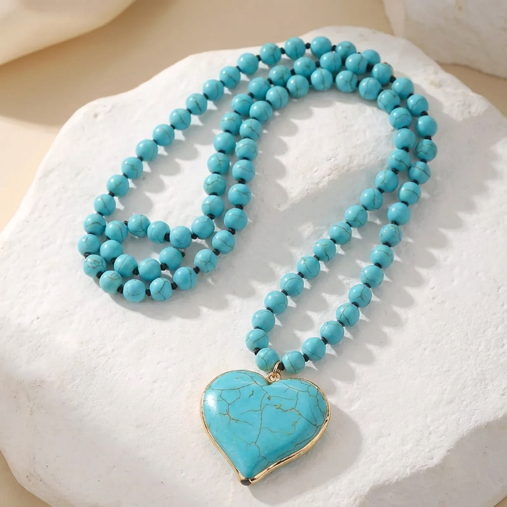 Ciara — Turquoise Heart Bead Necklace