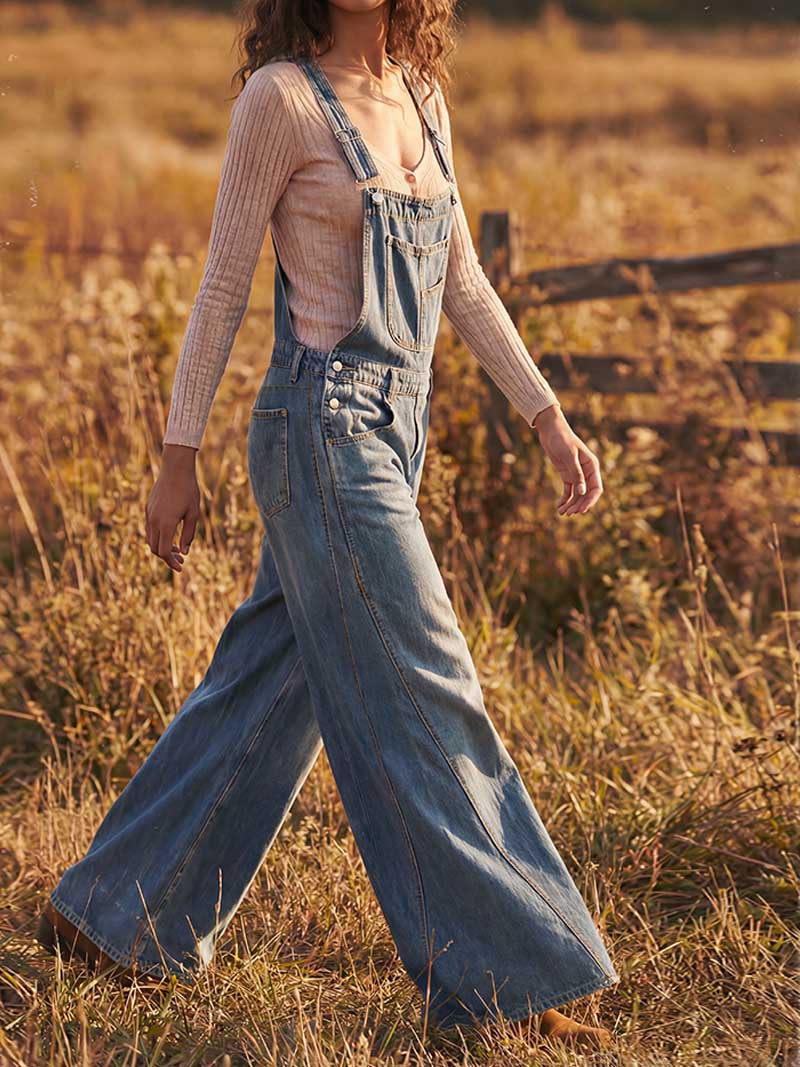 Bríd — Wide-Leg Denim Dungarees