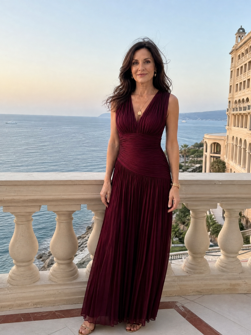 Vesper — Pleated V-Neck Maxi Dress