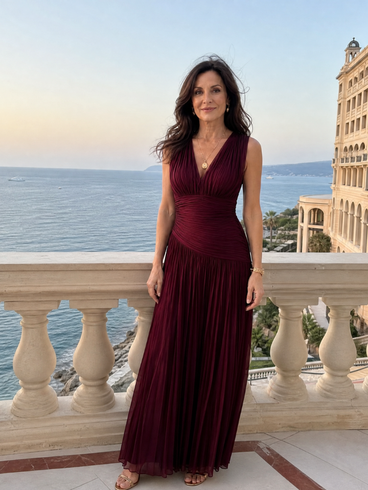 Vesper — Pleated V-Neck Maxi Dress