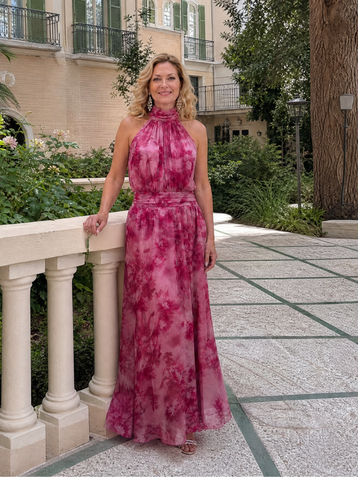 Lavinia — Soft Watercolour Halter Maxi Dress