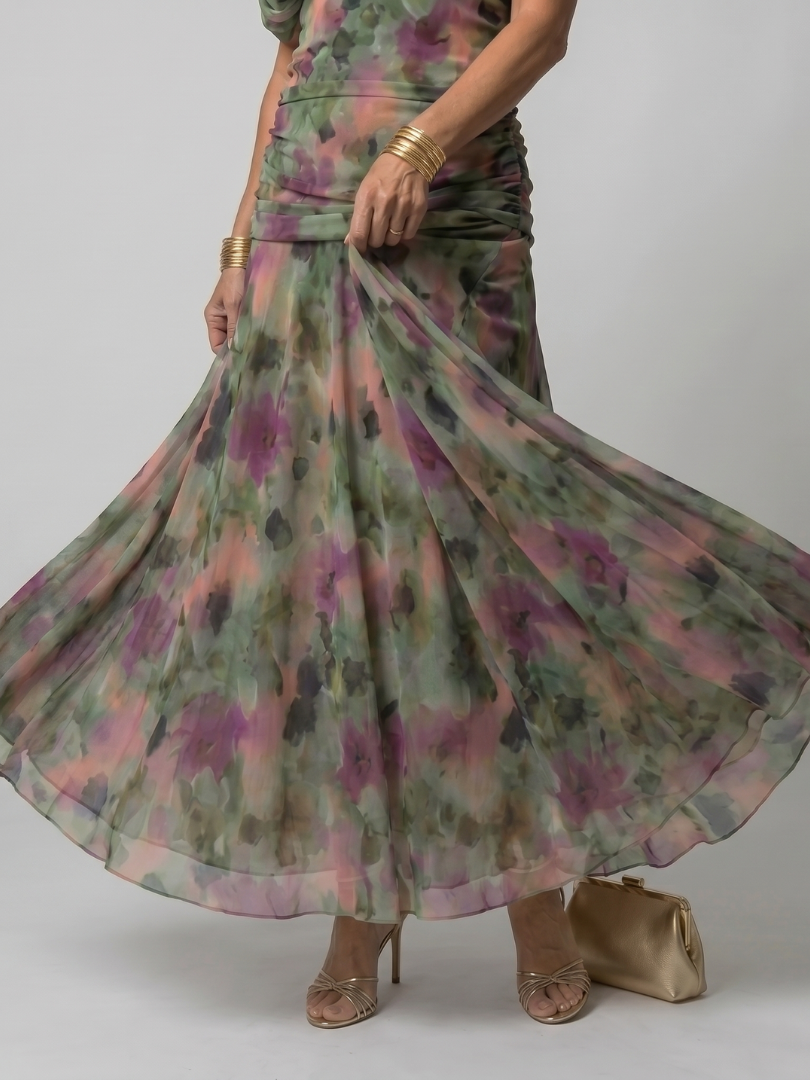 Apolline — Off-Shoulder Watercolour Midi Dress