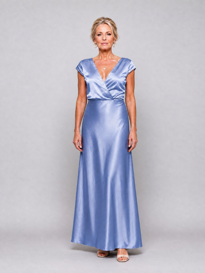 Marguerite — Cap-Sleeve Wrap Maxi Dress