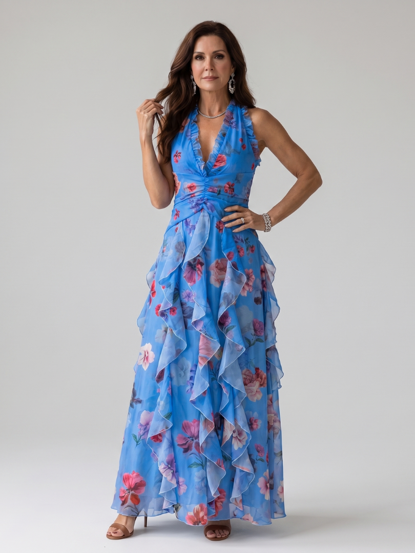 Romilly — Floral Tiered Halter Maxi Dress