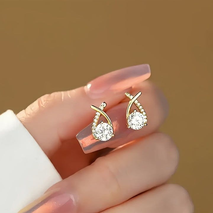 Erin — Gold Cross Zirconia Stud Earrings
