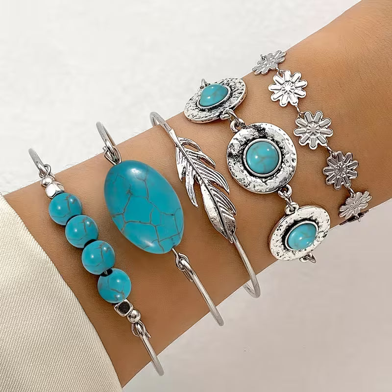 Mona — Turquoise Boho Bracelet Set (5-Piece)