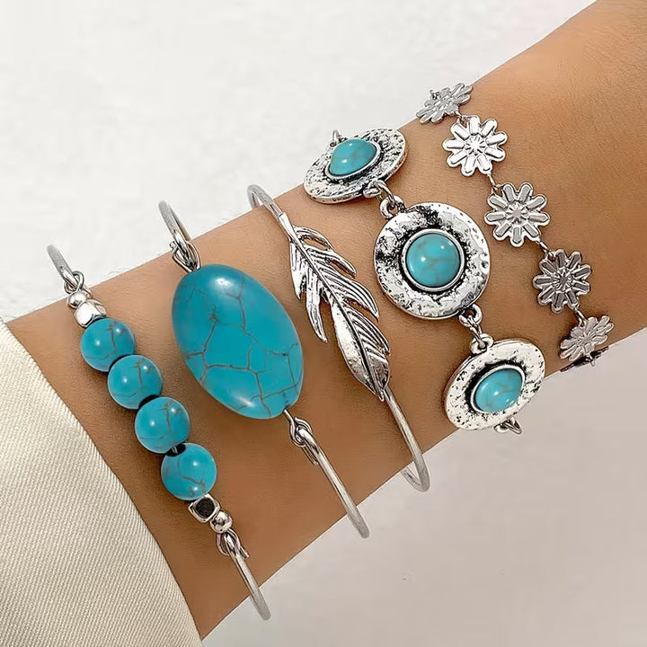 Mona — Turquoise Boho Bracelet Set (5-Piece)