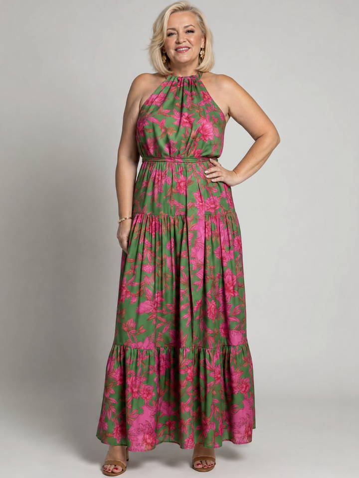 Ottilie — Floral Tiered Halter Midi Dress