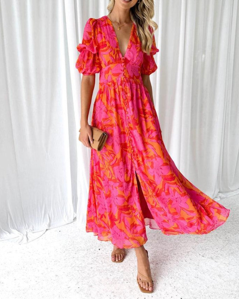 Poppy | Tropical Floral V-Neck Maxi Dress