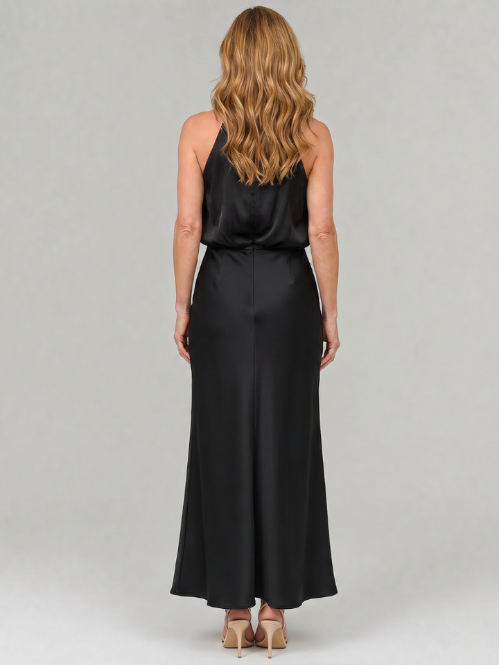 Cordelia — Draped Halter Satin Maxi Dress