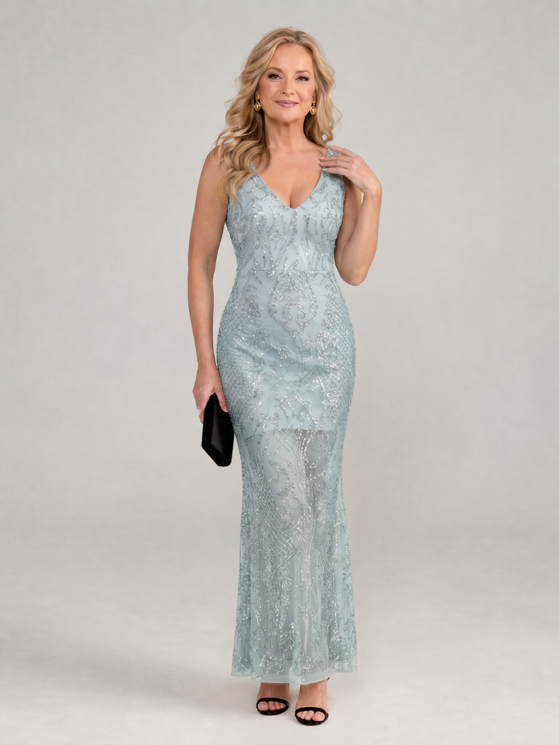 Celestine — Sequin Sheer-Panel Maxi Dress