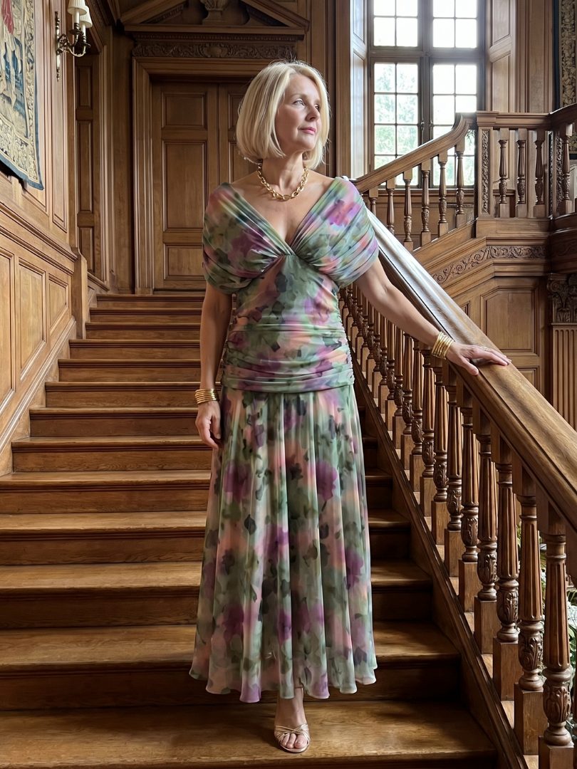 Apolline — Off-Shoulder Watercolour Midi Dress