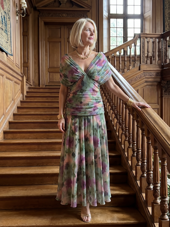 Apolline — Off-Shoulder Watercolour Midi Dress
