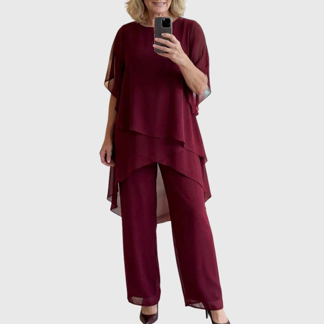Susan | Draped Two-Piece Suit with Palazzo Pants