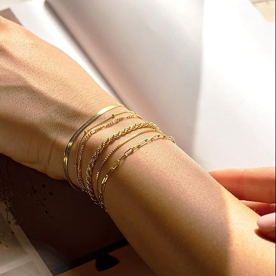 Aoife — Stackable Gold Chain Bracelet Set of 6