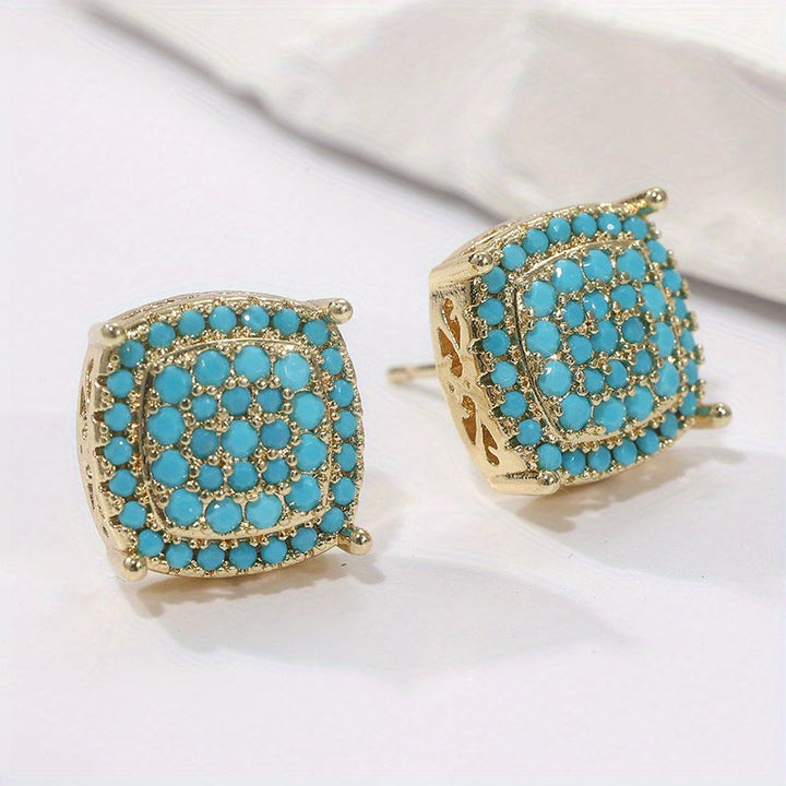 Nuala — Square Turquoise Pavé Studs