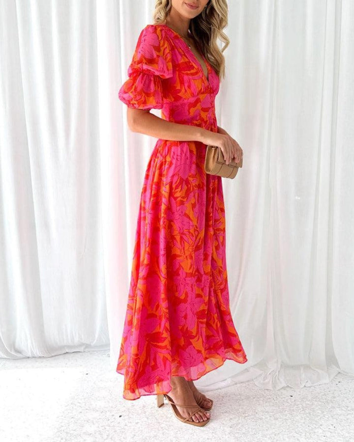 Poppy | Tropical Floral V-Neck Maxi Dress