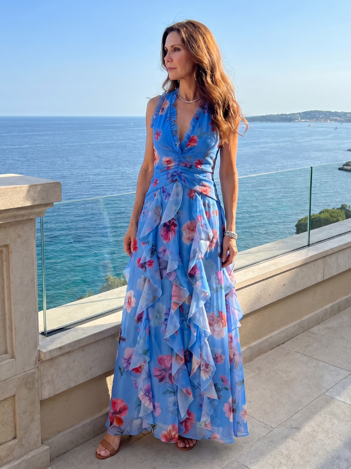 Romilly — Floral Tiered Halter Maxi Dress