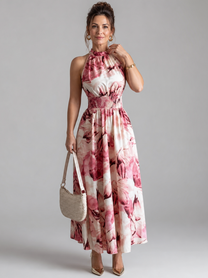 Saskia — Abstract-Print Halter Midi Dress