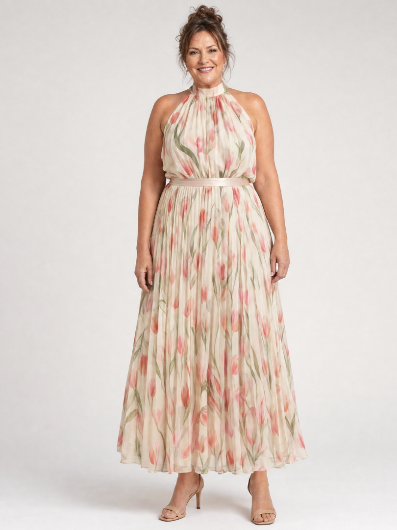 Eloise — Tulip-Print Halter Maxi Dress