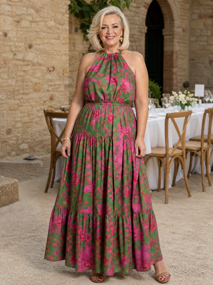 Ottilie — Floral Tiered Halter Midi Dress