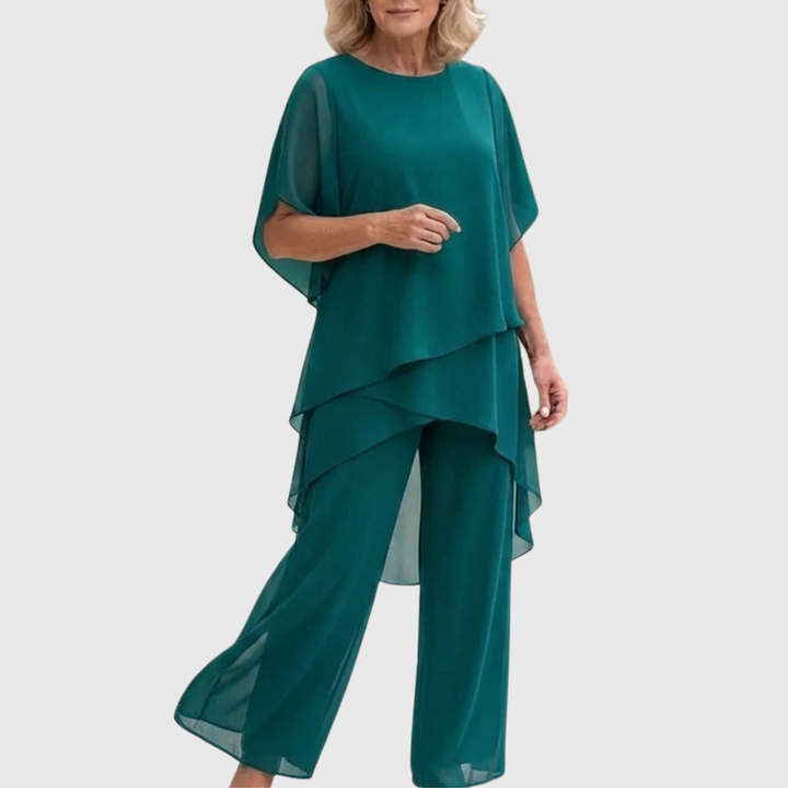 Susan | Draped Two-Piece Suit with Palazzo Pants