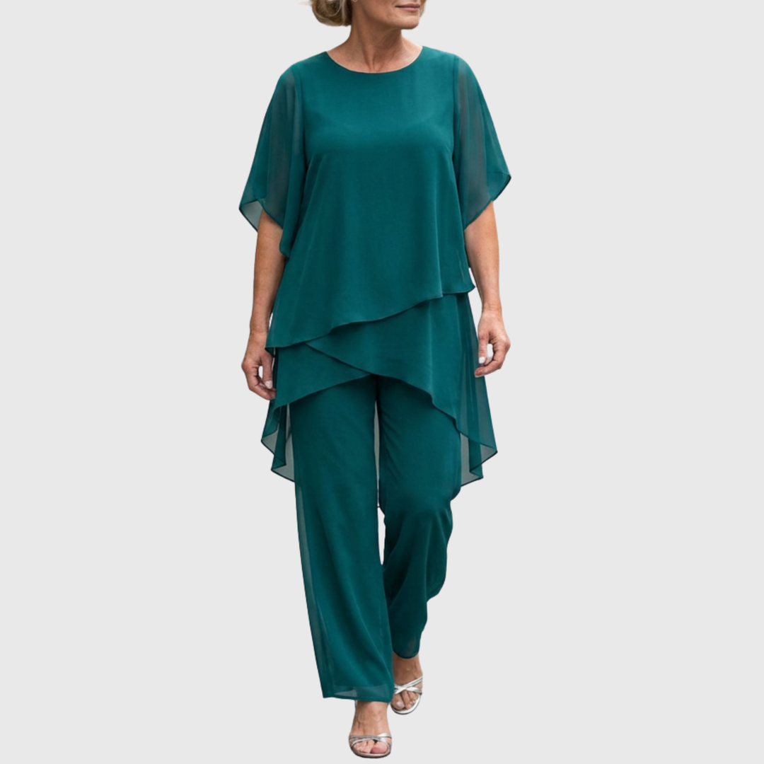 Susan | Draped Two-Piece Suit with Palazzo Pants