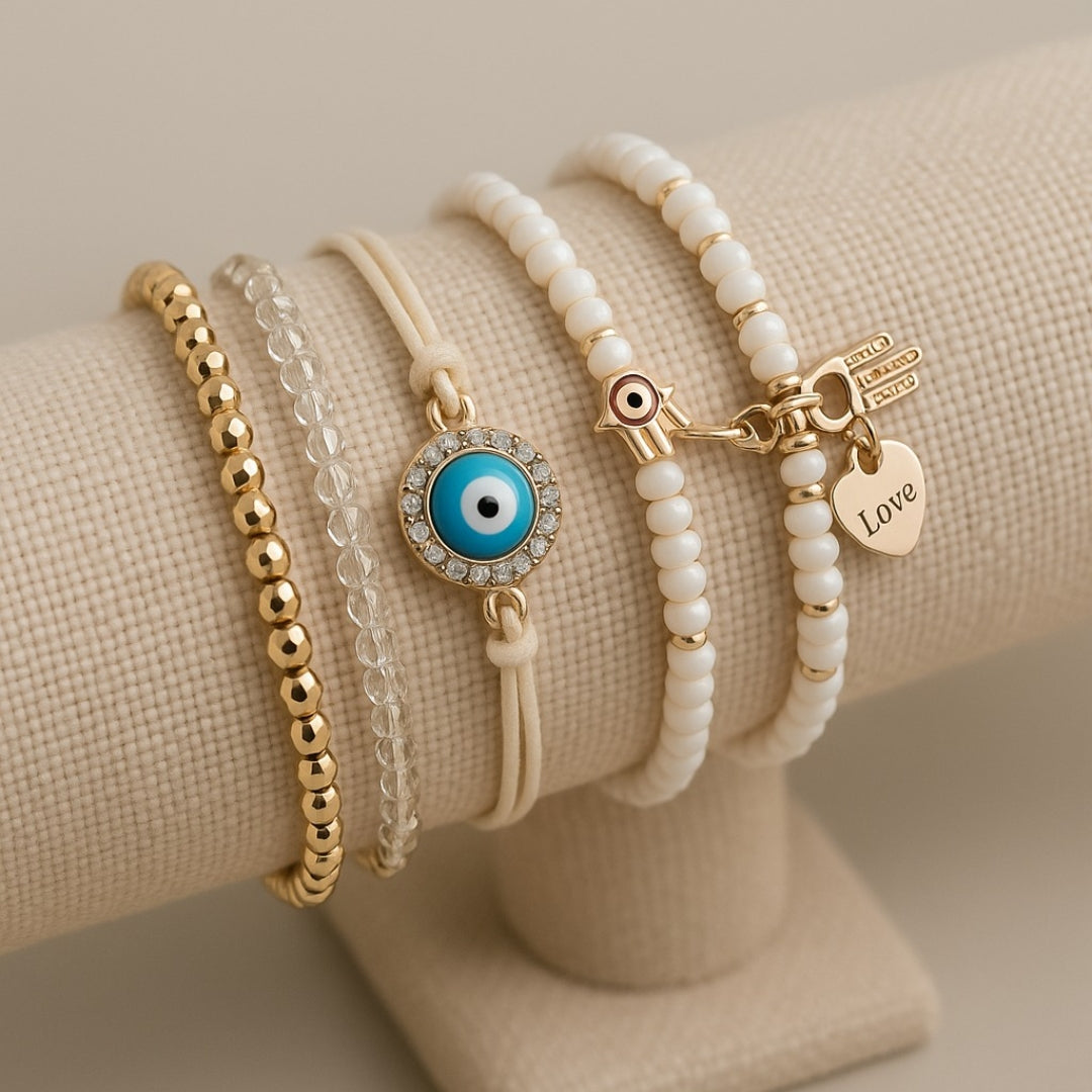 Brona — Golden Charm Bracelet Stack (5-Piece)