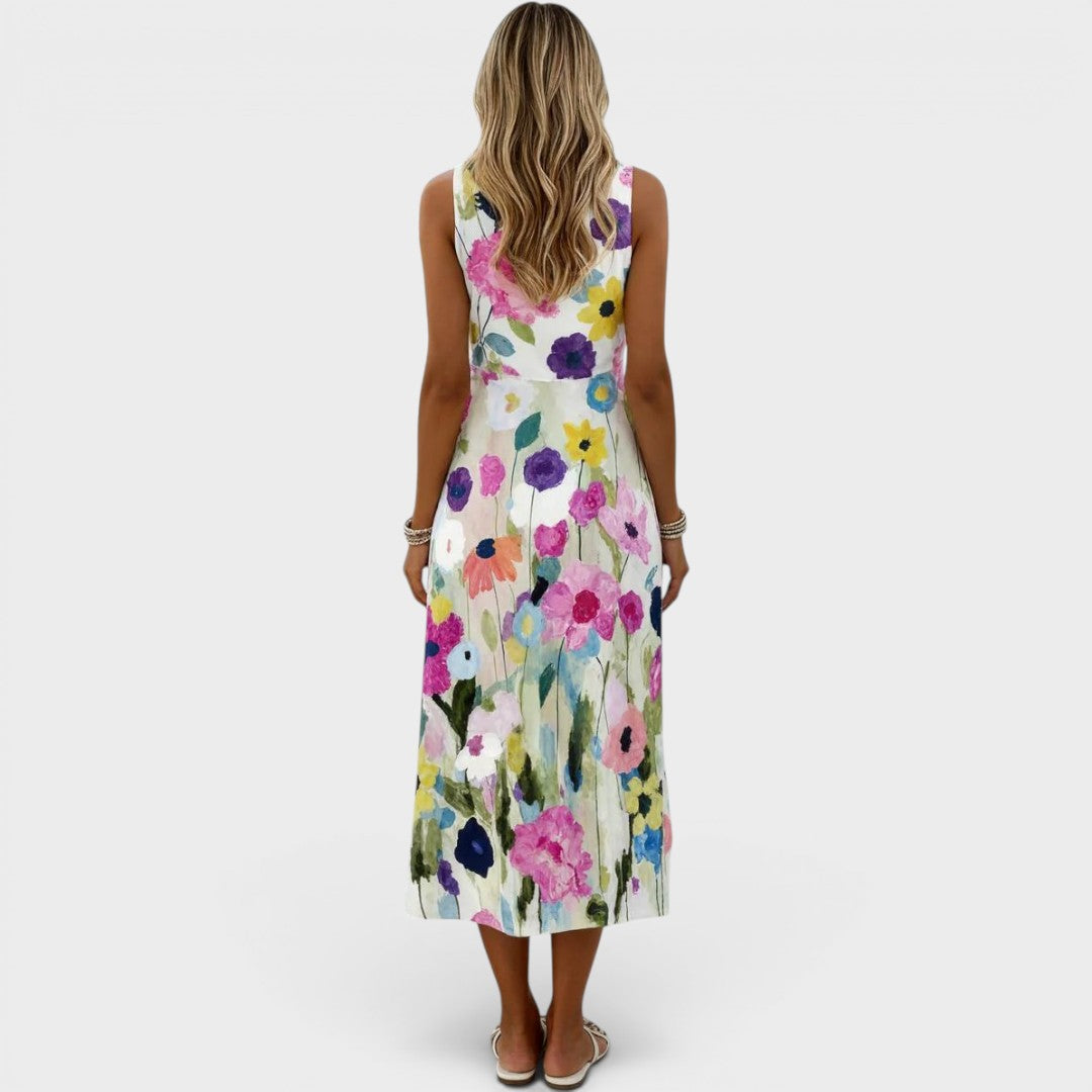 Carmina | Watercolour Floral A-Line Midi Dress