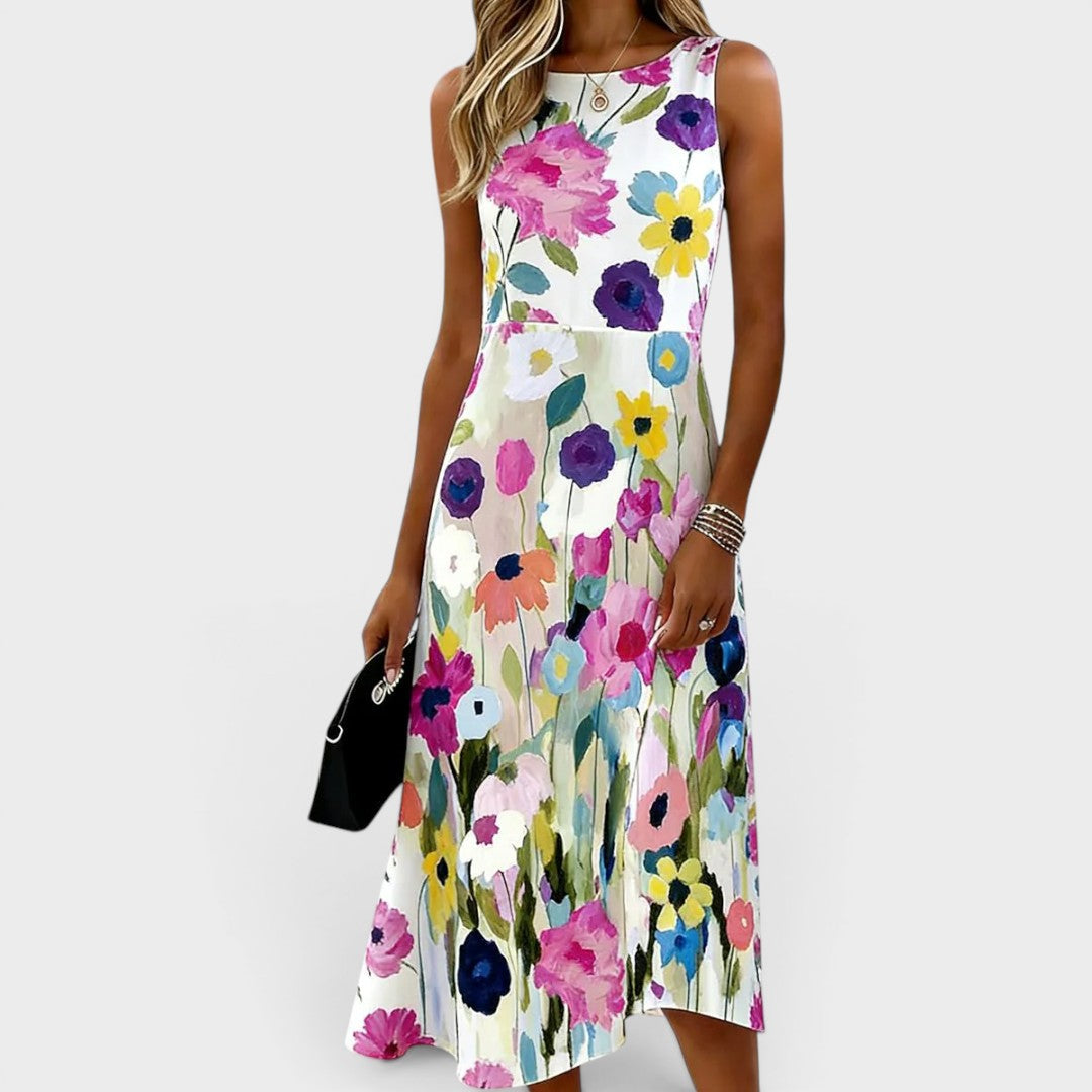 Carmina | Watercolour Floral A-Line Midi Dress
