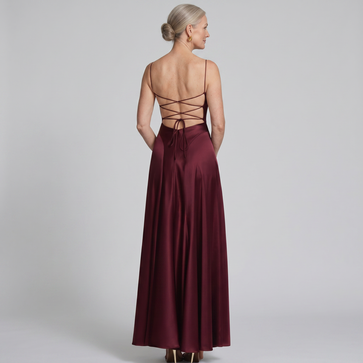 Róisín — Cherry Satin Maxi Dress