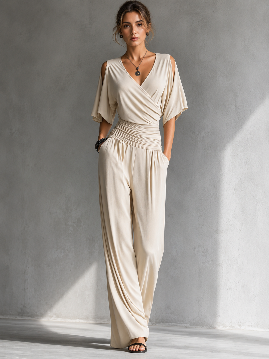 Alessia | Elegant Wide-Leg Jumpsuit with Open Shoulders