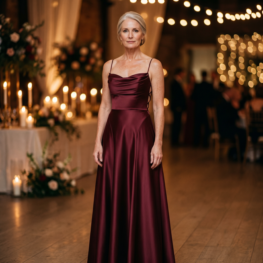 Róisín — Cherry Satin Maxi Dress