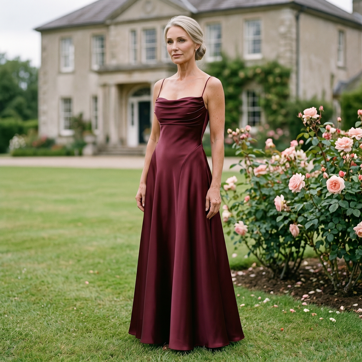 Róisín — Cherry Satin Maxi Dress