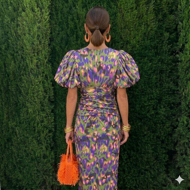 Róisín | Abstract Print Puff Sleeve Midi Dress