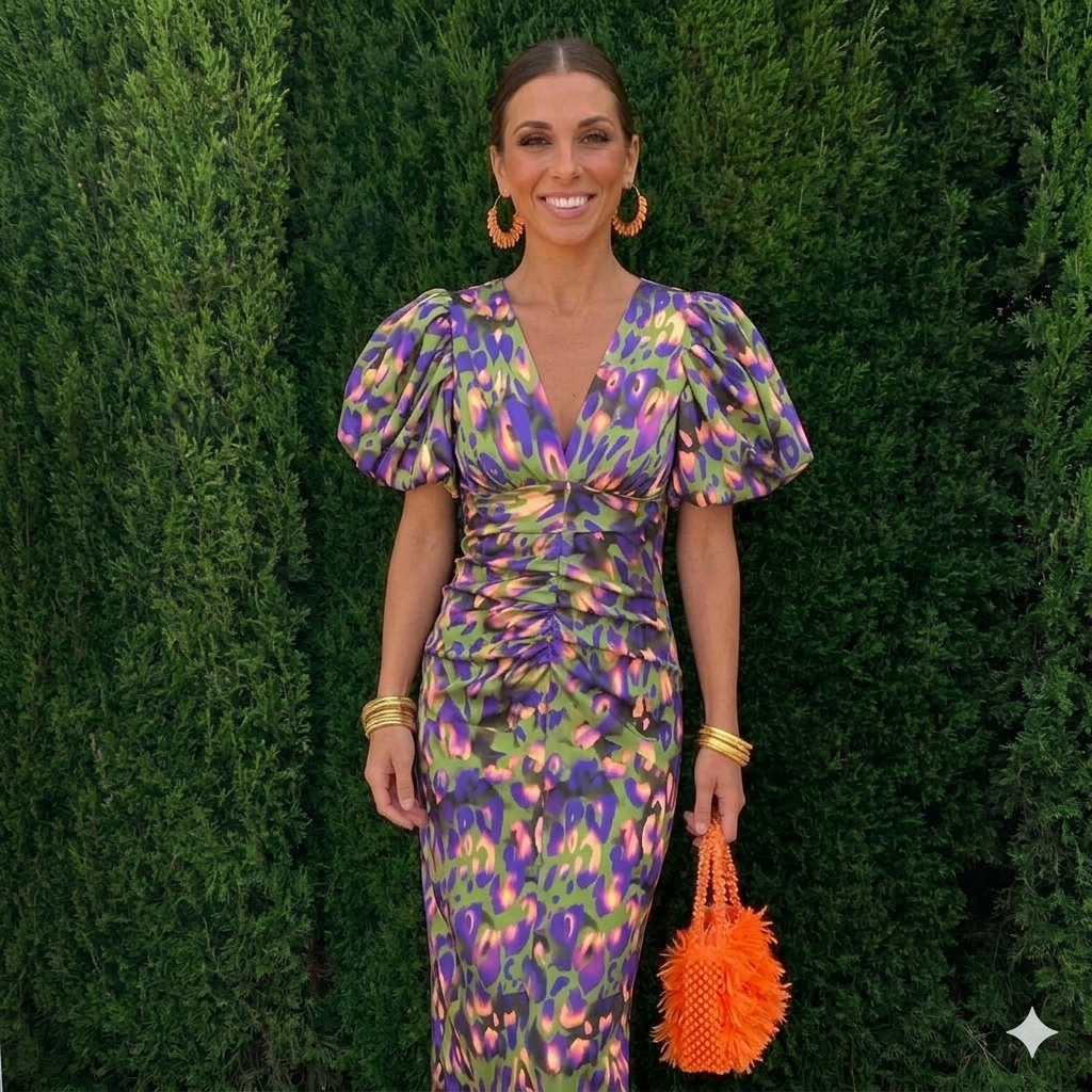 Róisín | Abstract Print Puff Sleeve Midi Dress
