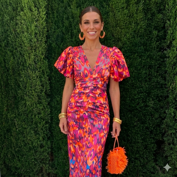 Róisín | Abstract Print Puff Sleeve Midi Dress