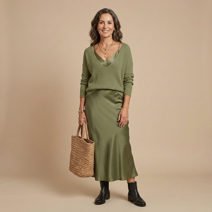 Cliodhna | Midi Satin Dress with Included Sweater