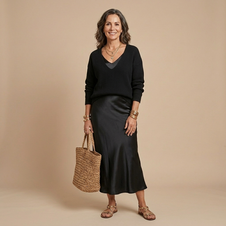 Cliodhna | Midi Satin Dress with Included Sweater