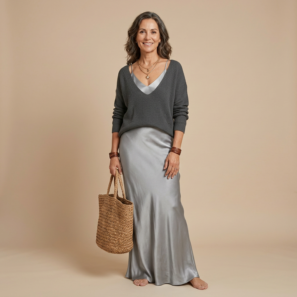 Cliodhna | Midi Satin Dress with Included Sweater