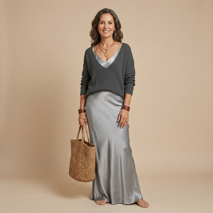 Cliodhna | Midi Satin Dress with Included Sweater