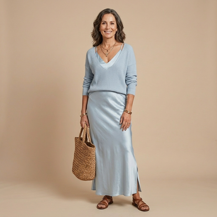 Cliodhna | Midi Satin Dress with Included Sweater