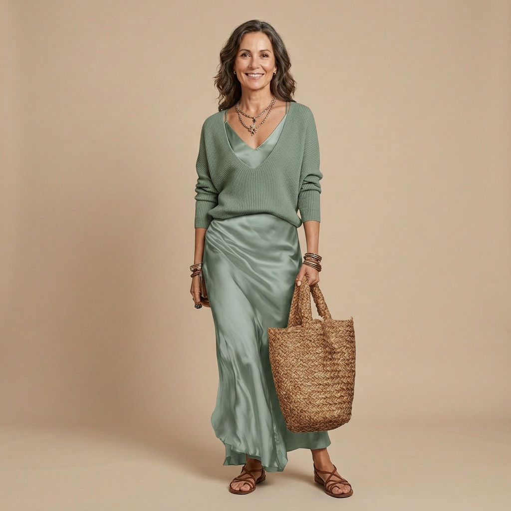Cliodhna | Midi Satin Dress with Included Sweater
