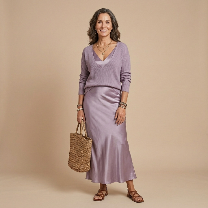 Cliodhna | Midi Satin Dress with Included Sweater