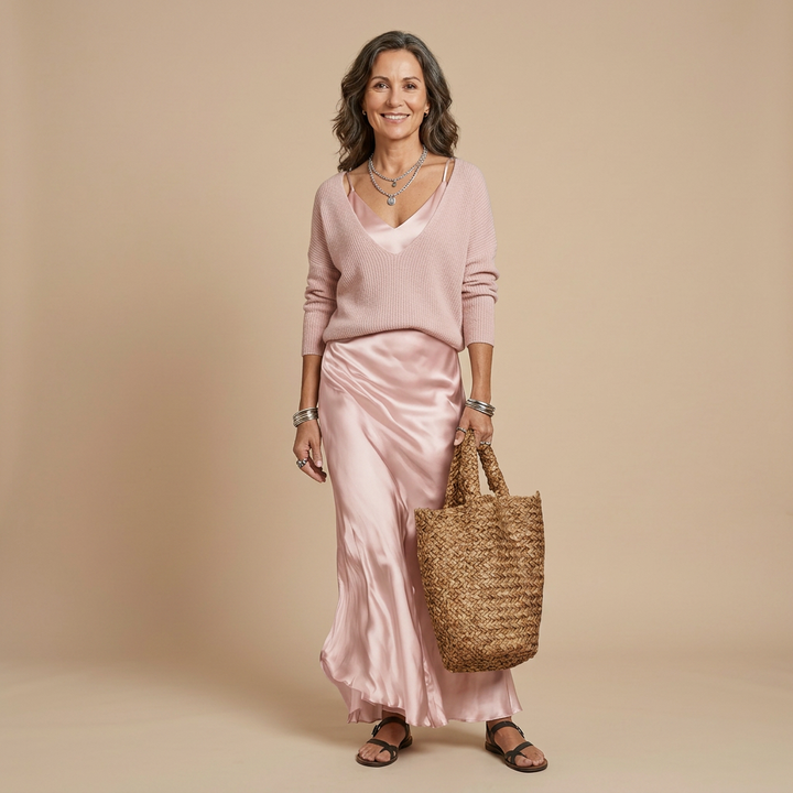 Cliodhna | Midi Satin Dress with Included Sweater